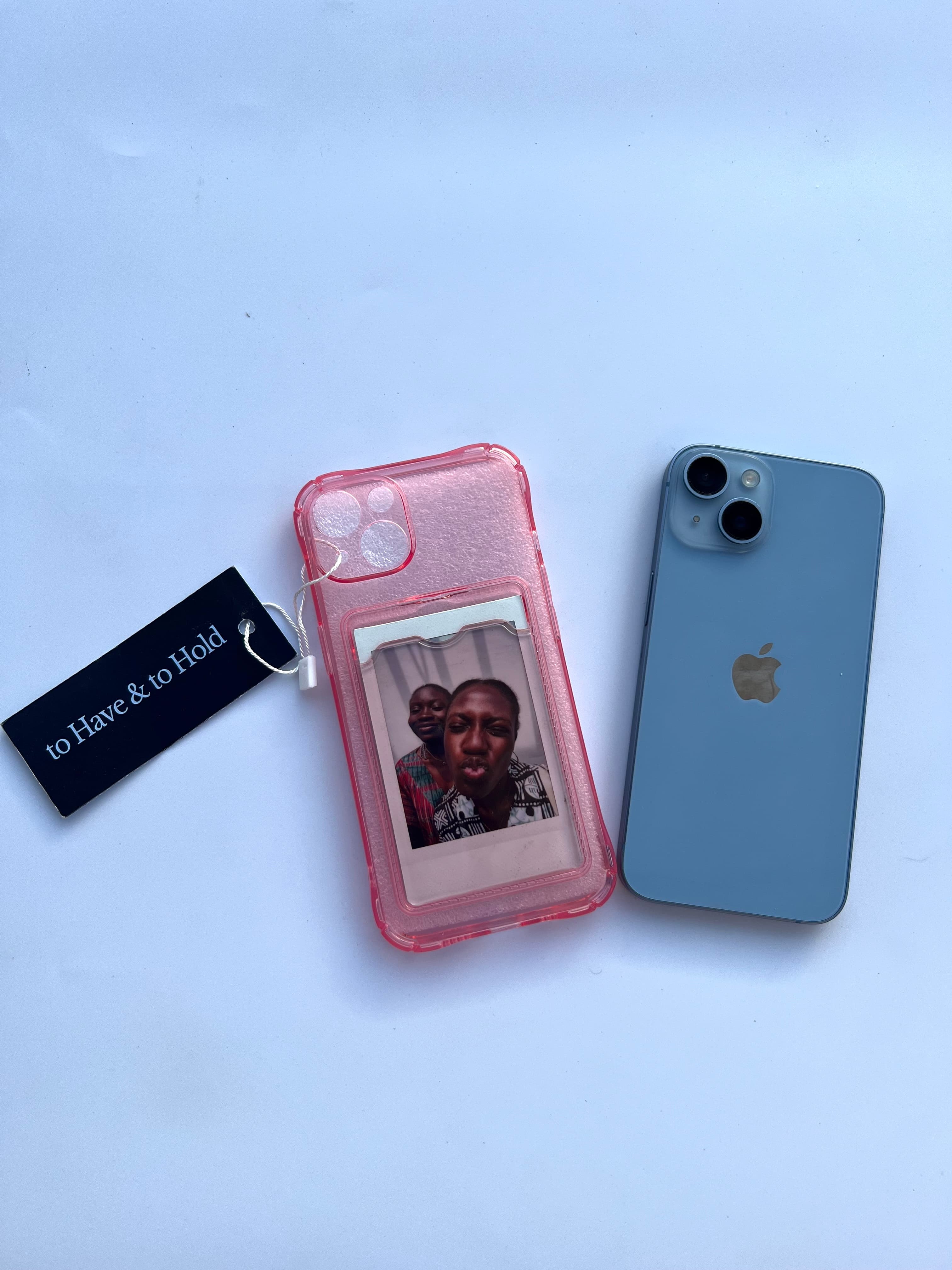 pink iphone case with polaroid pouch